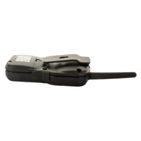Rear and side view of Irritrol CL-R1 handheld transmitter showing battery compartment and overall compact dimensions for installers.