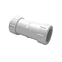 White 3/4 in. PVC compression coupling (CPC0750) on white background, showing compression nuts and Buna‑N gasket.
