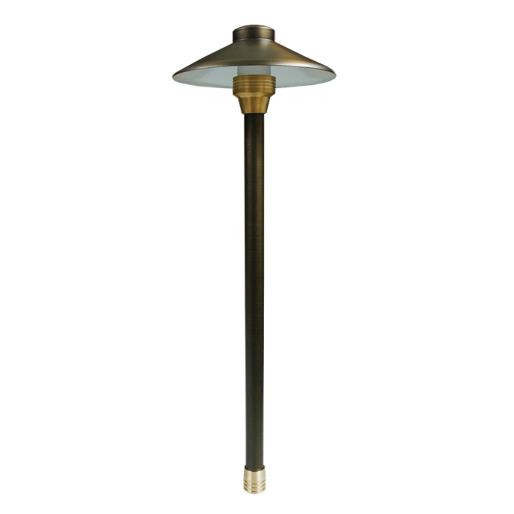 Weathered Brass Unique Centaurus 8" path light on 20" riser with frosted borosilicate lens; solid brass housing and no lamp included.