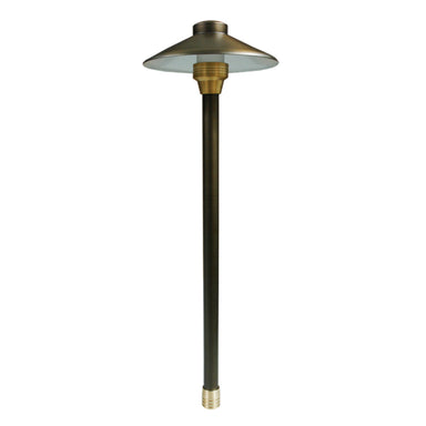 Weathered Brass Unique Centaurus 8" path light on 20" riser with frosted borosilicate lens; solid brass housing and no lamp included.