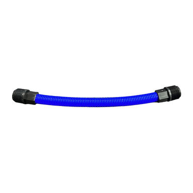 Front view of Cobra Connector flexible sprinkler riser showing dual-walled body and union swivel ends, 1/2 inch size, kink-resistant design.