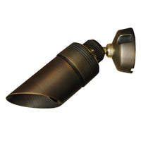 Unique Comet down light in Weathered Brass finish; precision cast brass housing, removable 360° Orbital Mount, shown without lamp for directional downlighting.
