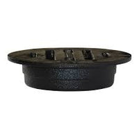 Front-angle view of NDS D6 6-inch Duracast™ ductile iron round drain grate showing slot pattern, top diameter and protective black finish.