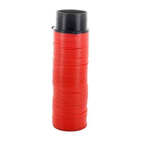Close-up of Netafim 3/4-inch manual disc filter ring set showing stacked plastic discs and central support, ready for installation.