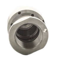 Top and inlet view of DrainBlaster nozzle showing female hose thread fitting and robust stainless steel construction for field use.