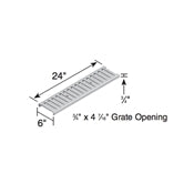 Angled view of NDS DS-221 24-inch galvanized channel grate showing slotted top and mounting bracket attachment points for secure installation.