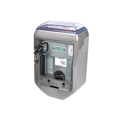 DIG LEIT X solar-powered irrigation controller mounted on a wall, illustrating larger station capacity, durable outdoor housing, and photovoltaic module integration for continuous ambient light operation.