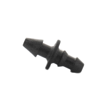 Black Netafim barbed adapter (EDTUBEBA) shown from angle, highlighting UV-resistant molded plastic construction and ribbed barb.