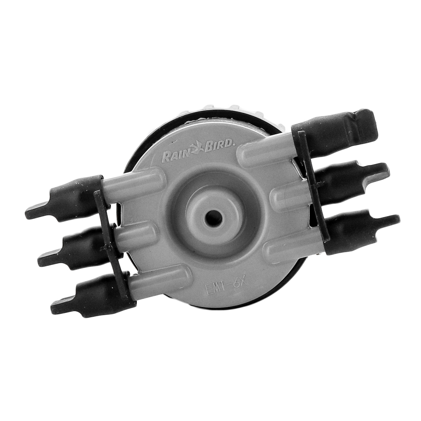 Detail of 1/2 in FPT inlet threads on Rain Bird EMT6XERI manifold designed to thread onto standard irrigation risers.