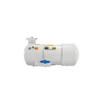 EZ-FLO Main-Line 4.5 gallon dispensing tank with proportioning cap and tubing, angled photo highlighting larger tank capacity and fittings.