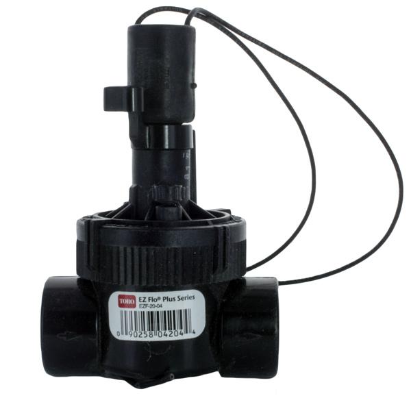 Front view of Toro EZ-Flo EZF-26-04 1" irrigation valve showing jar-top cover, flow-control dial and encapsulated solenoid assembly.