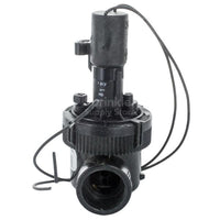 Side-angle of Toro EZ-Flo 1" female NPT valve showing inlet threads, body profile and stainless steel metering components.