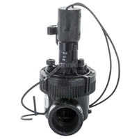 Toro EZF-20-04 side view showing 1-inch slip x slip connections and jar-top design; wired solenoid housing and flow-control adjuster visible.