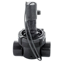 Close-up of Toro EZF-20-04 flow-control knob and solenoid area on the 1-inch plastic irrigation valve, highlighting adjustment features.
