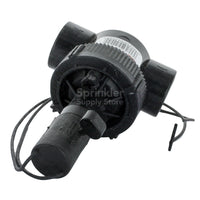 Angle view of Toro EZF-20-04 1-inch electric valve showing jar-top access, slip connections, and plastic body for residential irrigation systems.