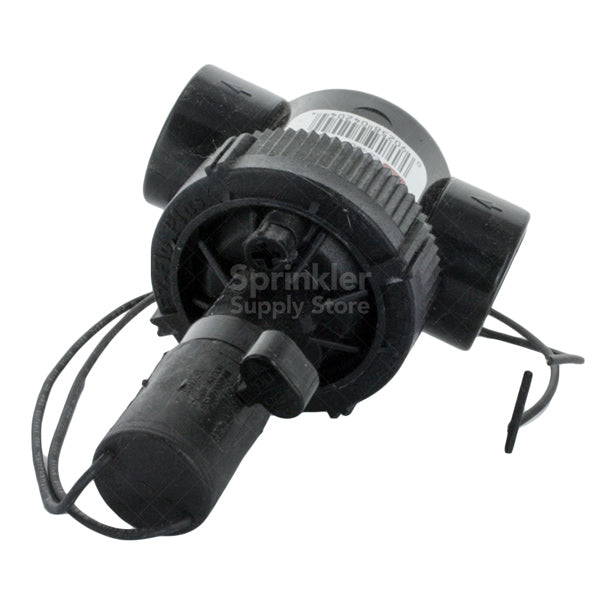Angle view of Toro EZF-20-04 1-inch electric valve showing jar-top access, slip connections, and plastic body for residential irrigation systems.