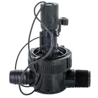 Close-up of Toro EZF-25-04 flow control mechanism and barb outlet connection for 1-inch tubing and fittings.