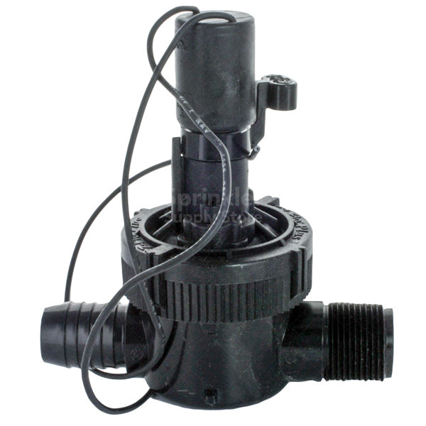 Close-up of Toro EZF-25-04 flow control mechanism and barb outlet connection for 1-inch tubing and fittings.