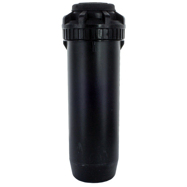 Close-up of Rain Bird Falcon 6504 F4FC 4 in. pop-up rotor showing plastic riser, exposed 2 in. cover, and retracting stem details.
