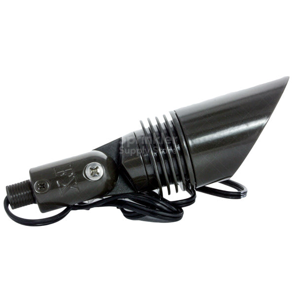 Side view of FX FB 3LED uplight in bronze metallic finish illustrating ProAim adjustability and included 10-inch ABS slotted spike for ground mounting.