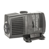 Front view of FP300 TidalWave fountain pump showing integrated flow control knob, inlet and outlet connection details.