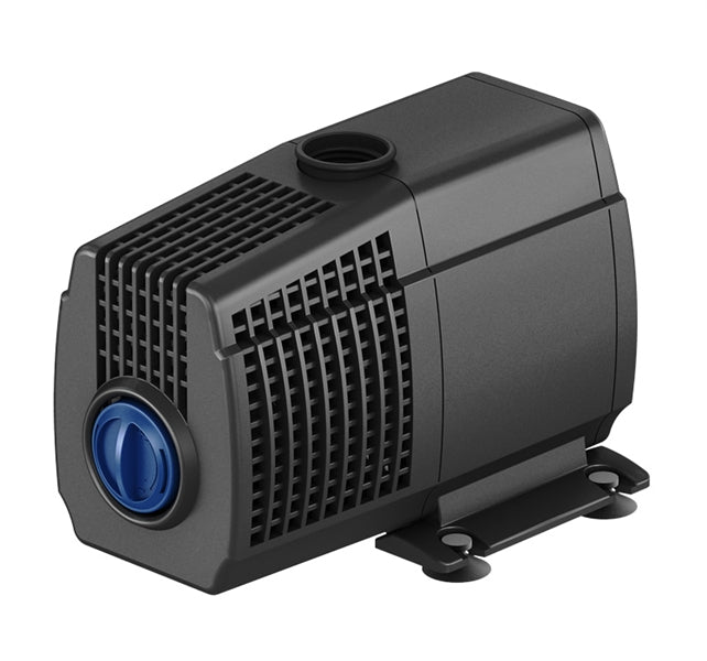 Atlantic Water Gardens FP300 mag-drive fountain pump, angled view showing compact housing, removable pre-filter, and cord.
