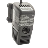 FP300 fountain pump with included 1/2"–3/4" barbed outlet fitting, shown to illustrate compact footprint for tabletop use.