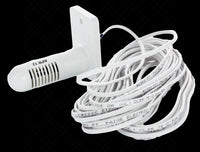 Side view of Hunter FREEZE-CLIK freeze sensor highlighting compact weather-resistant housing, mounting screw points, and attached 25-foot UL-rated two-conductor cable.