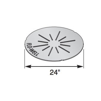 Angled product photo of NDS FWBP24 Flo-Well bottom showing leaching port pattern and 4.5-inch center knockout in black HDPE.
