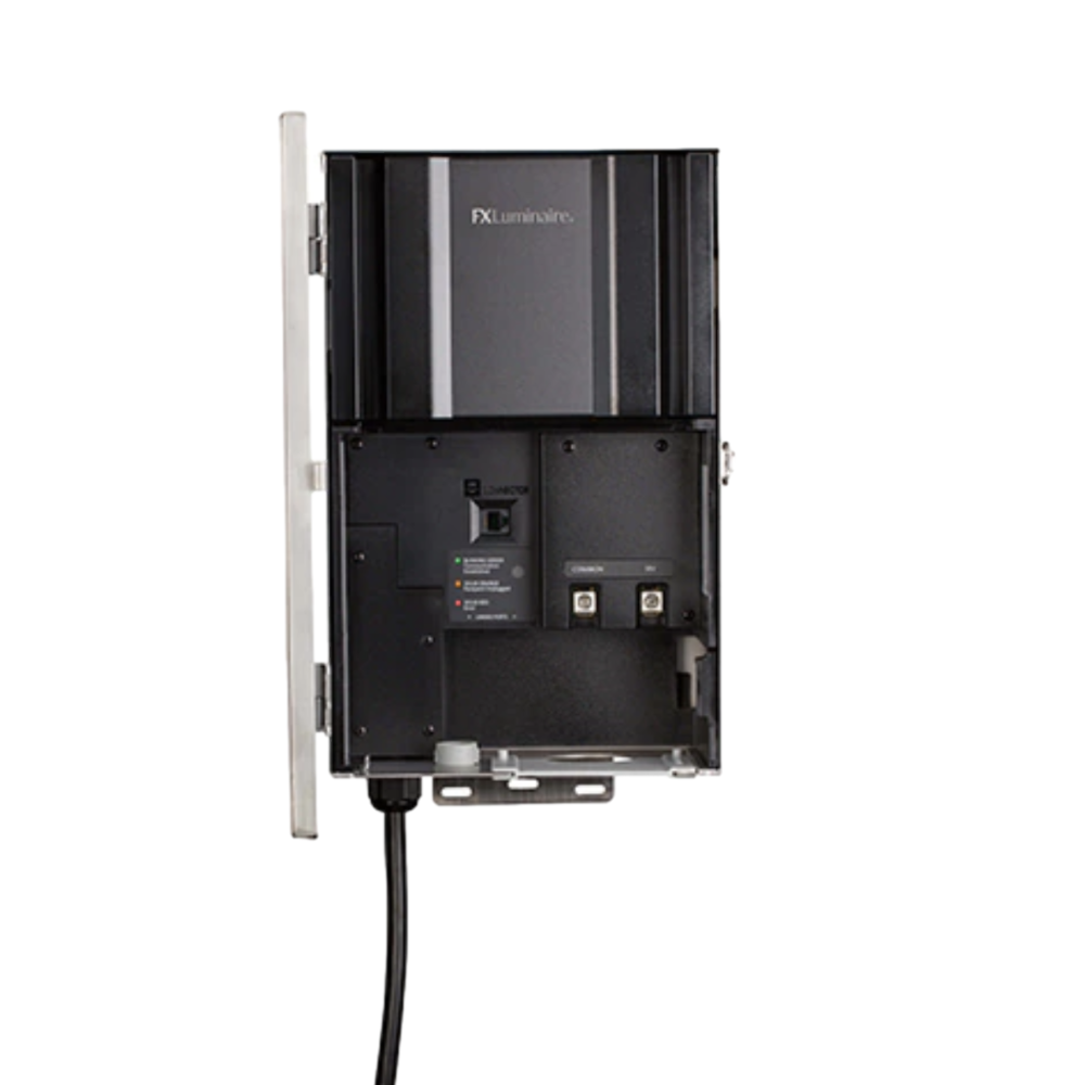 FX LSAT300 300W Luxor Satellite Transformer, stainless steel finish, showing mounting flange and control panel.