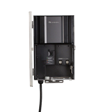 FX LSAT300 300W Luxor Satellite Transformer, stainless steel finish, showing mounting flange and control panel.