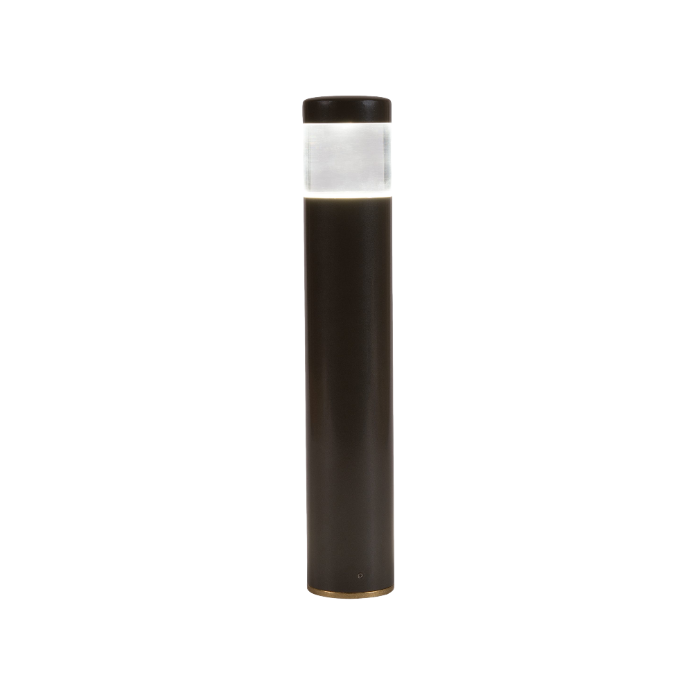 FX PM Luxor ZDC path light in Aluminum Bronze finish showing integrated Cree LED optics, slim 14-inch profile, and ProAim tilt adjustment for pathways.