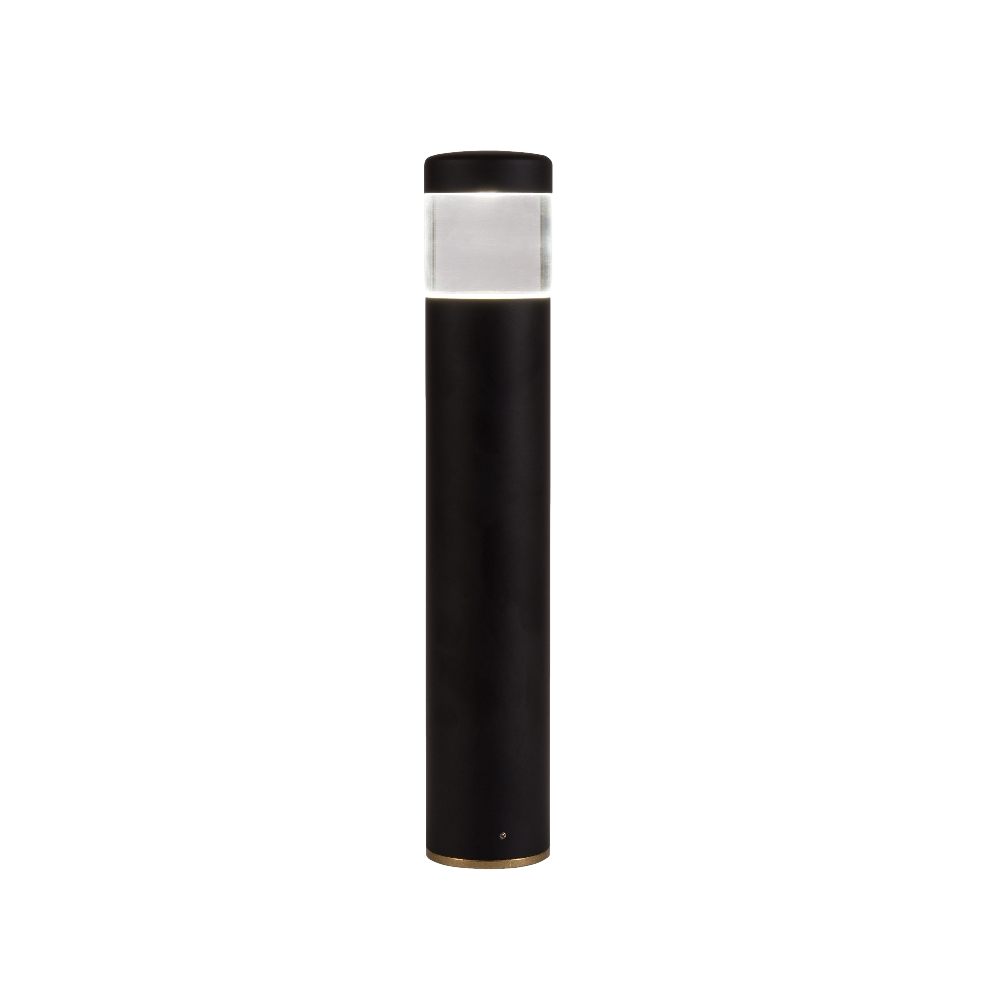 FX PM Luxor ZDC path light in Flat Black finish highlighting integrated LED cluster, parabolic reflector, and low-voltage wiring for landscape installations.