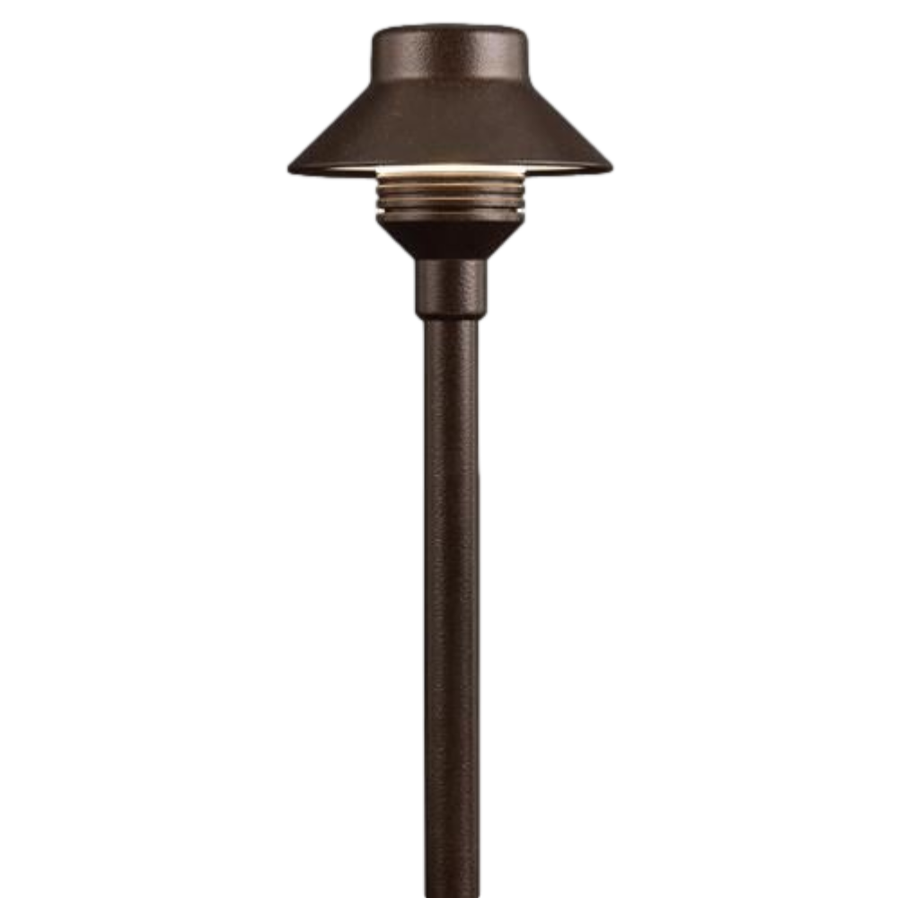 Bronze FX TM 12-inch die-cast aluminum riser path light with small cap and marine-grade powder coat finish; G4 2700K LED, front product view.