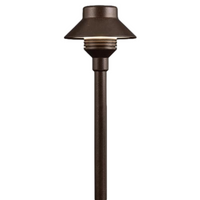 Bronze FX TM 12-inch die-cast aluminum riser path light with small cap and marine-grade powder coat finish; G4 2700K LED, front product view.