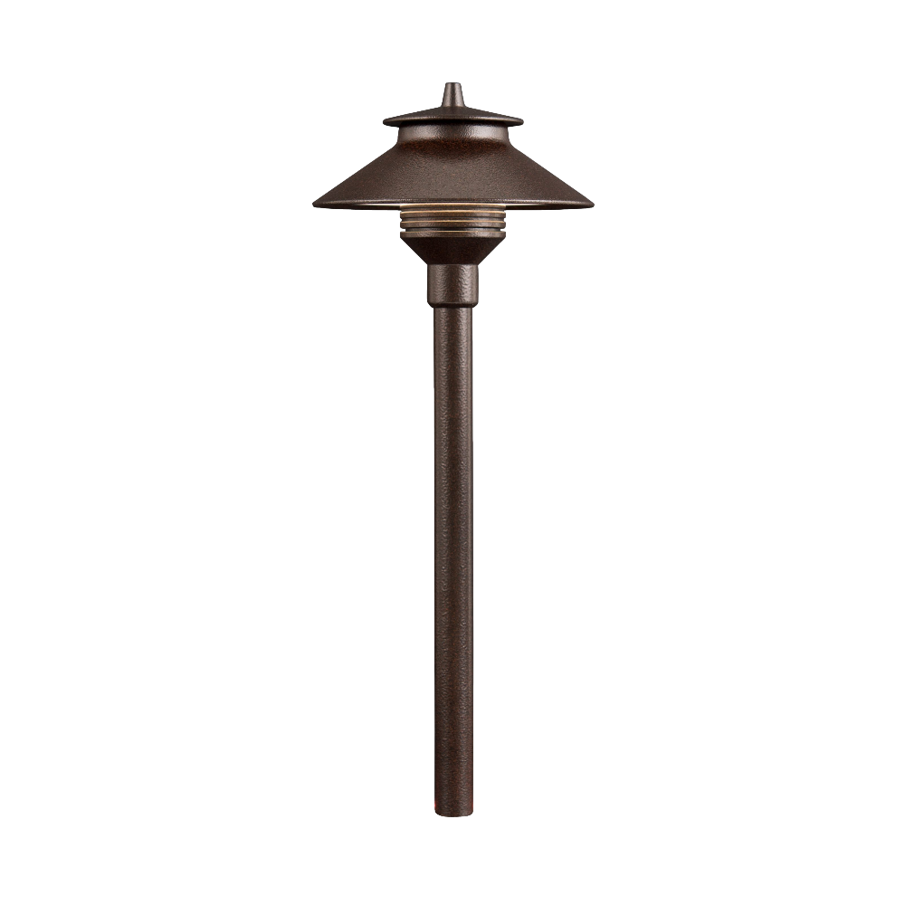 FX PL 18-inch path light in Sedona Brown finish, die-cast aluminum body, frosted polycarbonate lens, 18in riser, low-voltage LED.