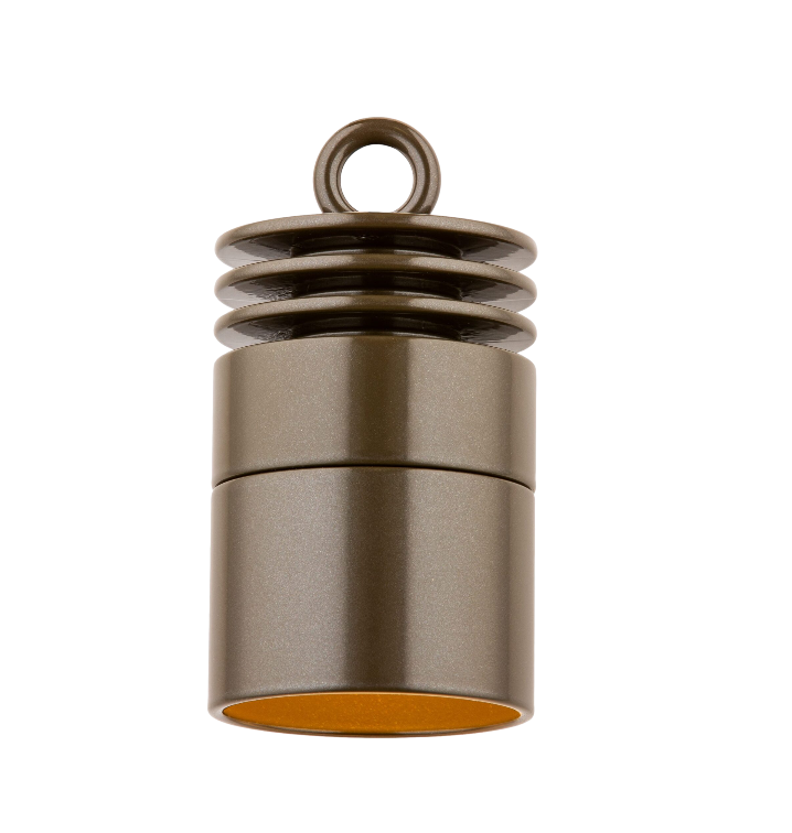 Bronze FX VEZ down light with perforated sleeve, integrated LED and low‑voltage connection, shown for outdoor landscape illumination and moonlighting effects.