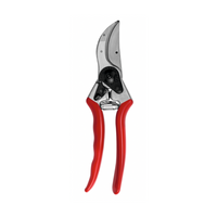 Felco F-2 bypass pruning shears shown open; hardened steel blade, sap groove, wire-notch and ergonomic aluminum handles with rubber grips.