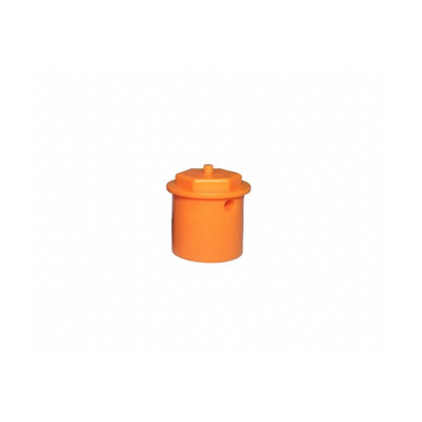 Front view of GPH drip pressure indicator nozzle with pop-up stem extended, orange color, showing threaded base and visual indicator for drip zones.