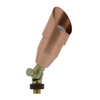 Natural copper Guardian up light fixture, precision-machined copper housing with sealed glass lens and mounting stake.