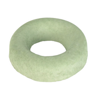 Gray concrete sprinkler donut protector shown side angle and top view, low-profile ring to shield spray head