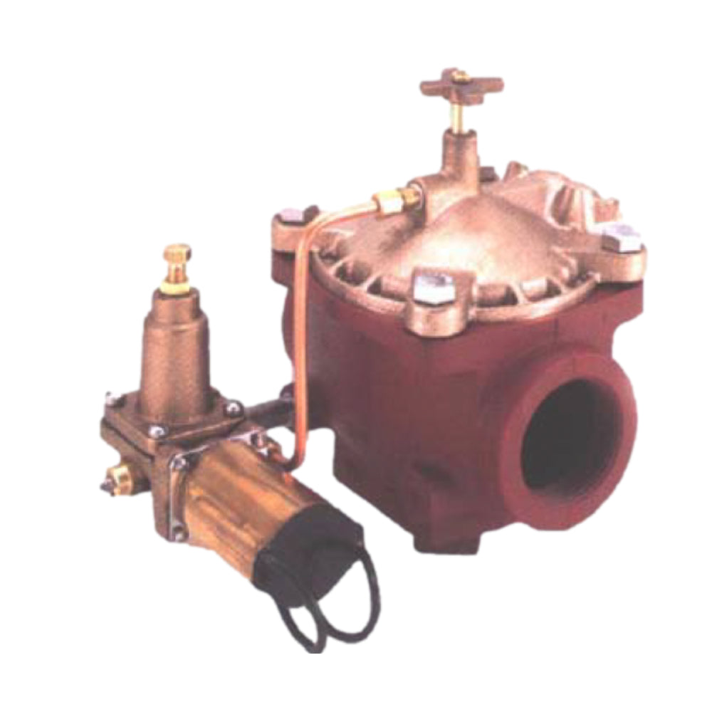 Griswold 2230K RCV pressure-reducing solenoid valve, 1-1/2in FIPT; cast iron body with bronze internal parts, front three-quarter view.