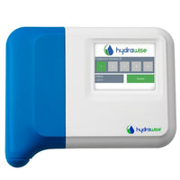 Hunter HC1200M Hydrawise 12-station expansion module front view, compact indoor plastic enclosure and terminal connections visible, white background.