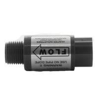 Close-up of HC50F50M valve showing top adjustment cap, threaded 1/2" connections, and the dark gray durable PVC finish for irrigation use.