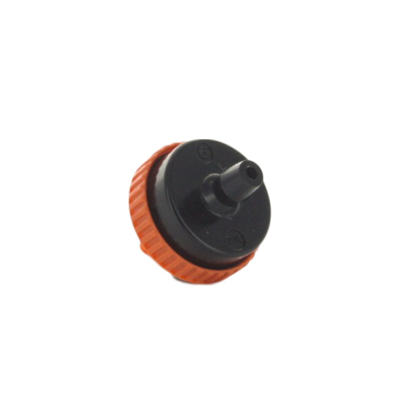 Packaged and loose views of Hunter HE60B25 point-source emitters, orange color-coded bodies designed for easy identification and installation