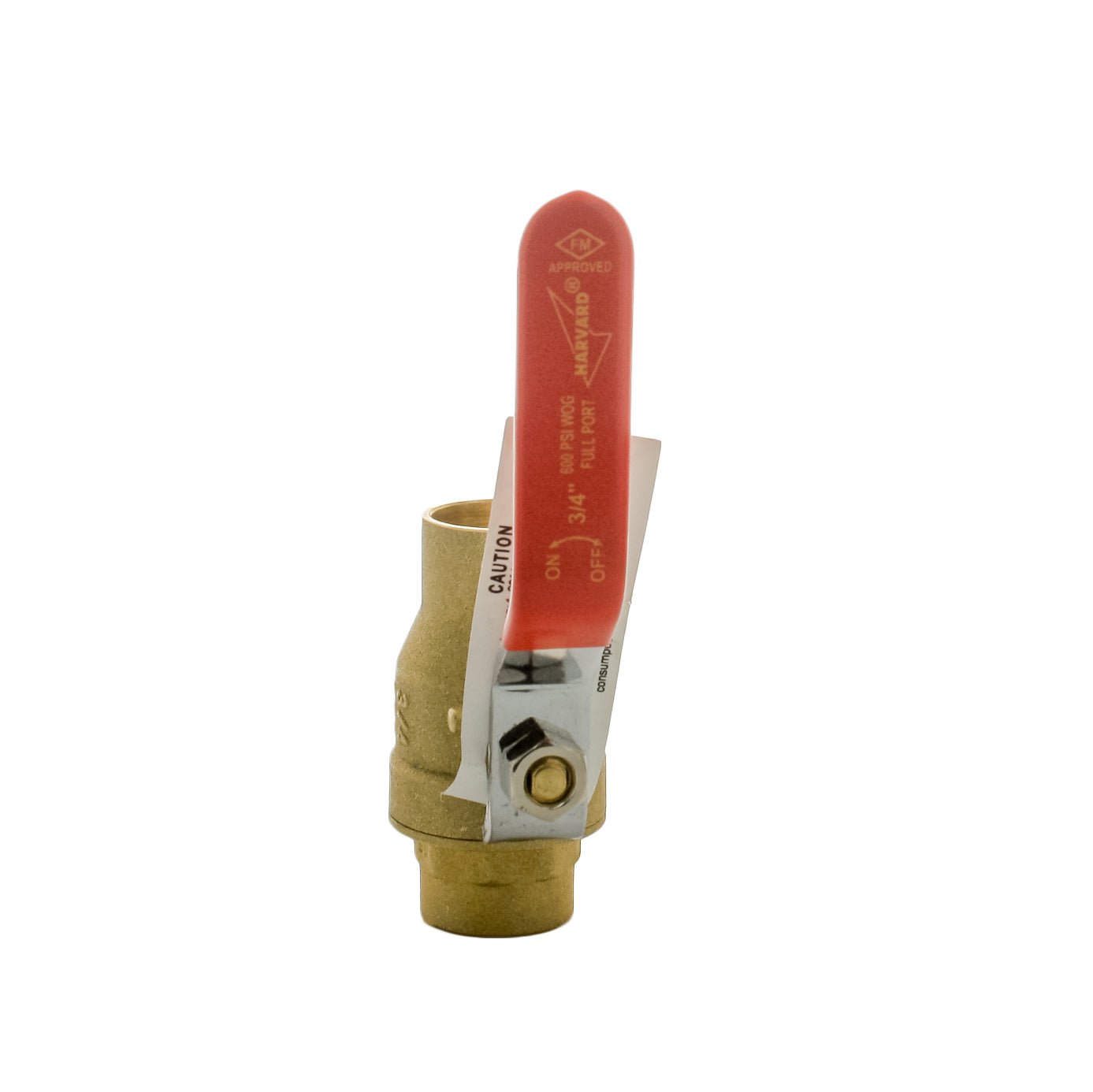 Side angle of HFBV6-75S 3/4" sweat ball valve highlighting soldered sweat connection ends and chrome-plated brass construction.