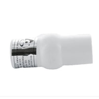 Angled detail of HMIP50TE showing red ABS handle, zinc-plated fasteners, and compact molded-in-place Schedule 80 PVC design.