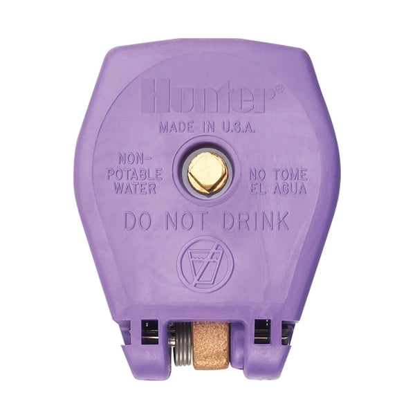 Hunter HQ-44LRC-R quick-coupler valve, 1-inch female inlet, purple locking TuffTop cover for reclaimed-water identification.