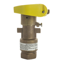 Front view of Hunter HQ-44RC quick-coupler valve showing 1-inch female inlet, yellow non-locking cover, and red-brass body.