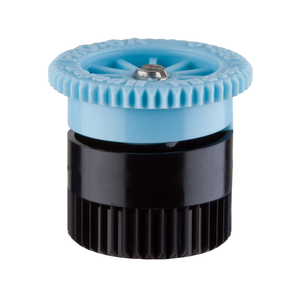 Hunter Pro Adjustable Nozzle 6A (light blue) photographed to show spray radius marking and easy-grip adjustment top.